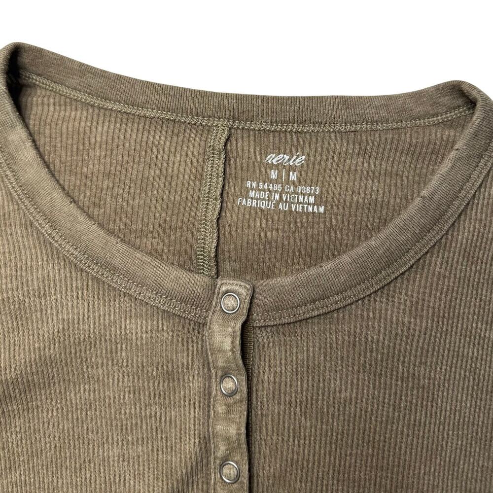 Aerie Brown Ribbed Henley Long Sleeve Layering Top Size Medium - Picture 6 of 9